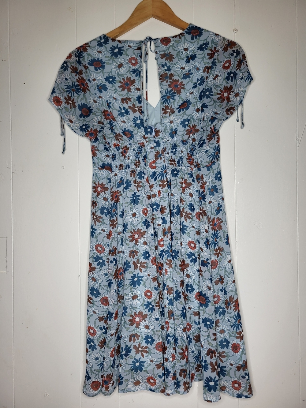 Madewell Blue Floral V-Neck Mini Dress with Rust Accents - Picture 7 of 11